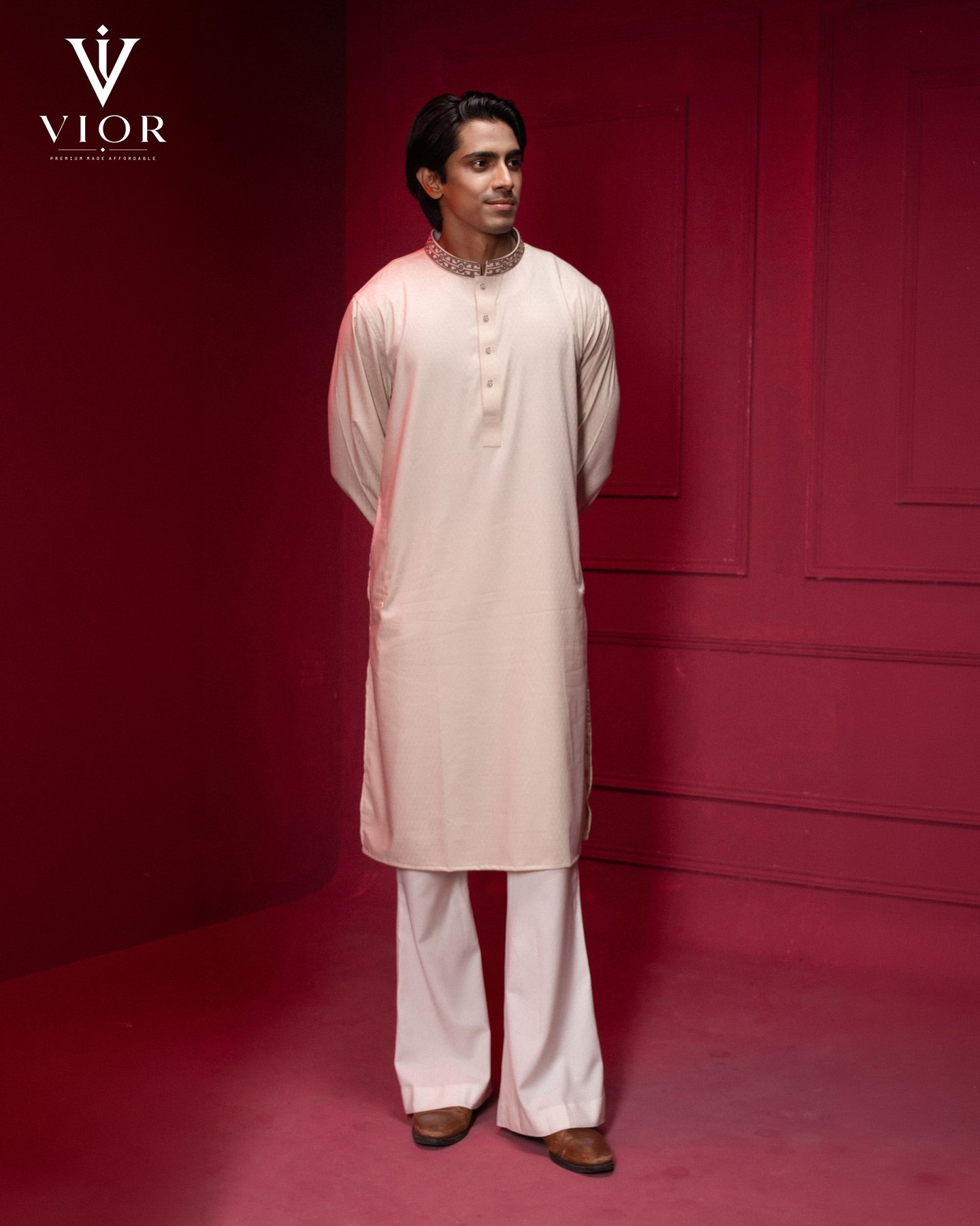 Champagne Beige Embroidered Panjabi