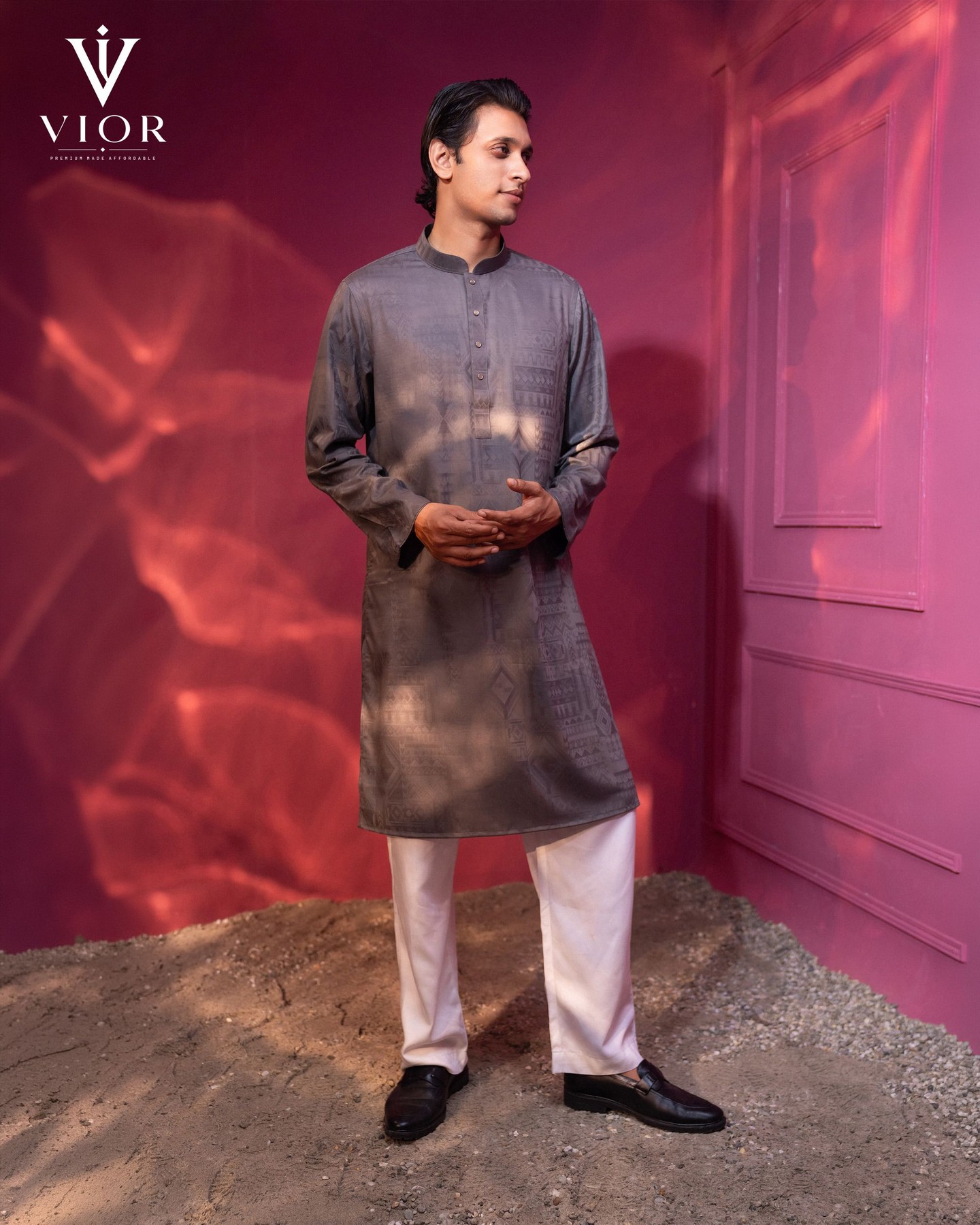 Charcoal Taupe Jacquard Panjabi