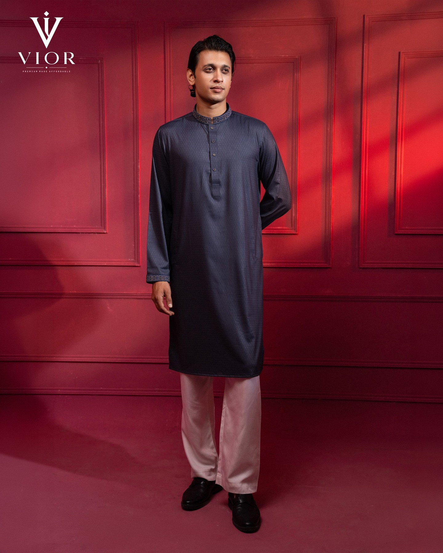 Midnight Navy Embroidered Panjabi