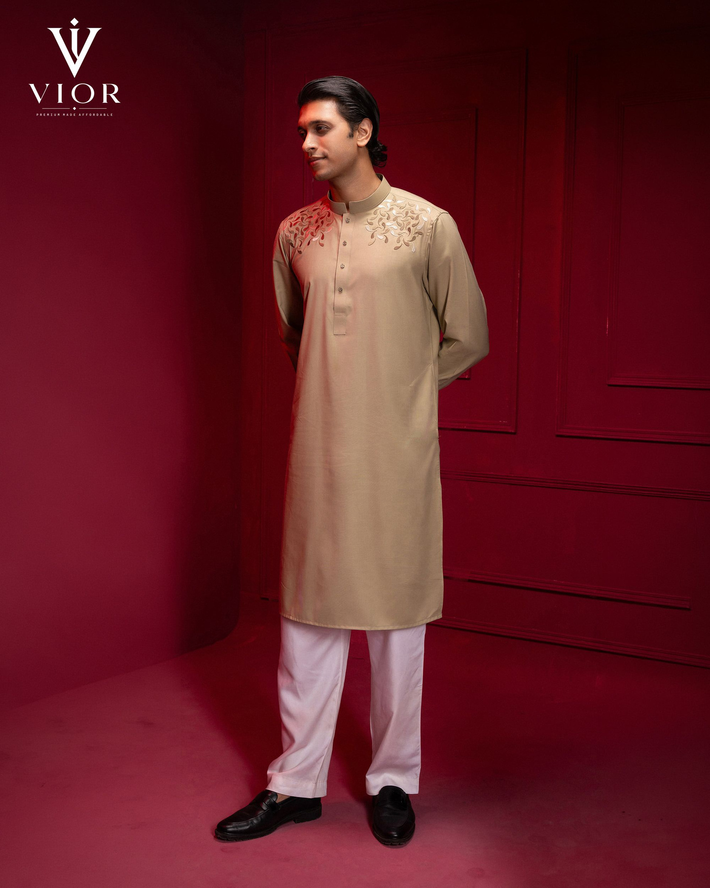 Khaki Olive Embroidered Panjabi
