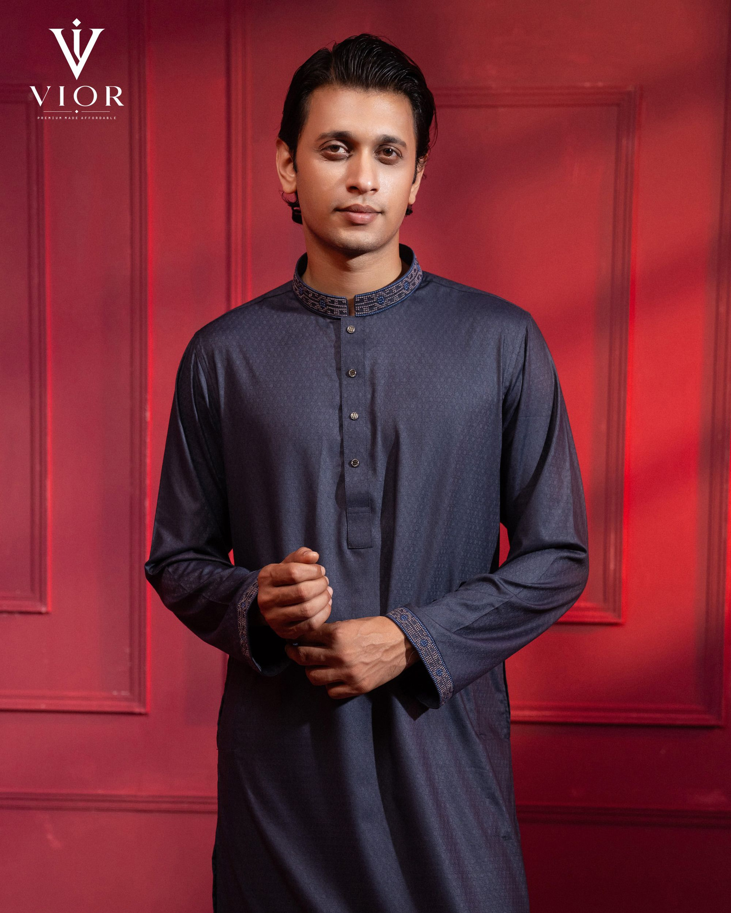 Midnight Navy Embroidered Panjabi