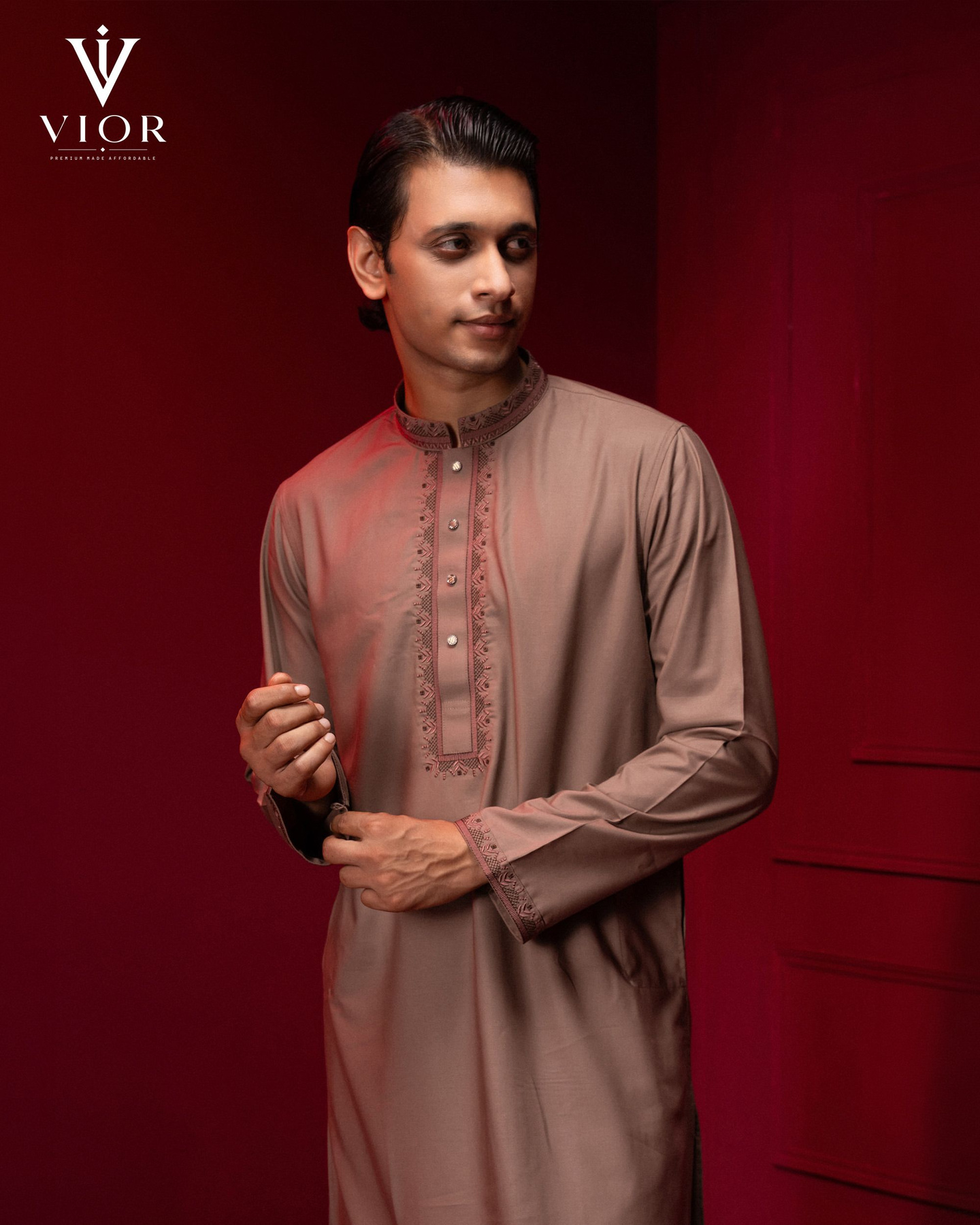 Camel Brown Embroidered Panjabi