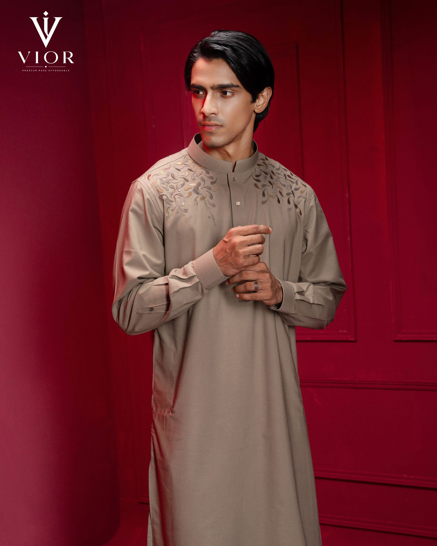 Moss Olive Embroidered Panjabi