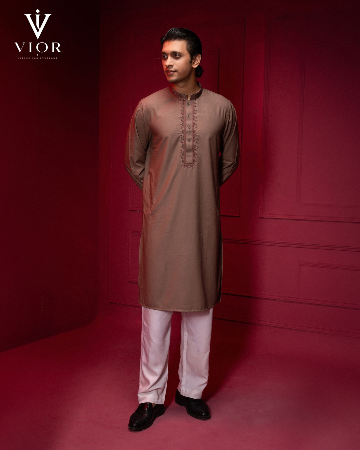 Camel Brown Embroidered Panjabi