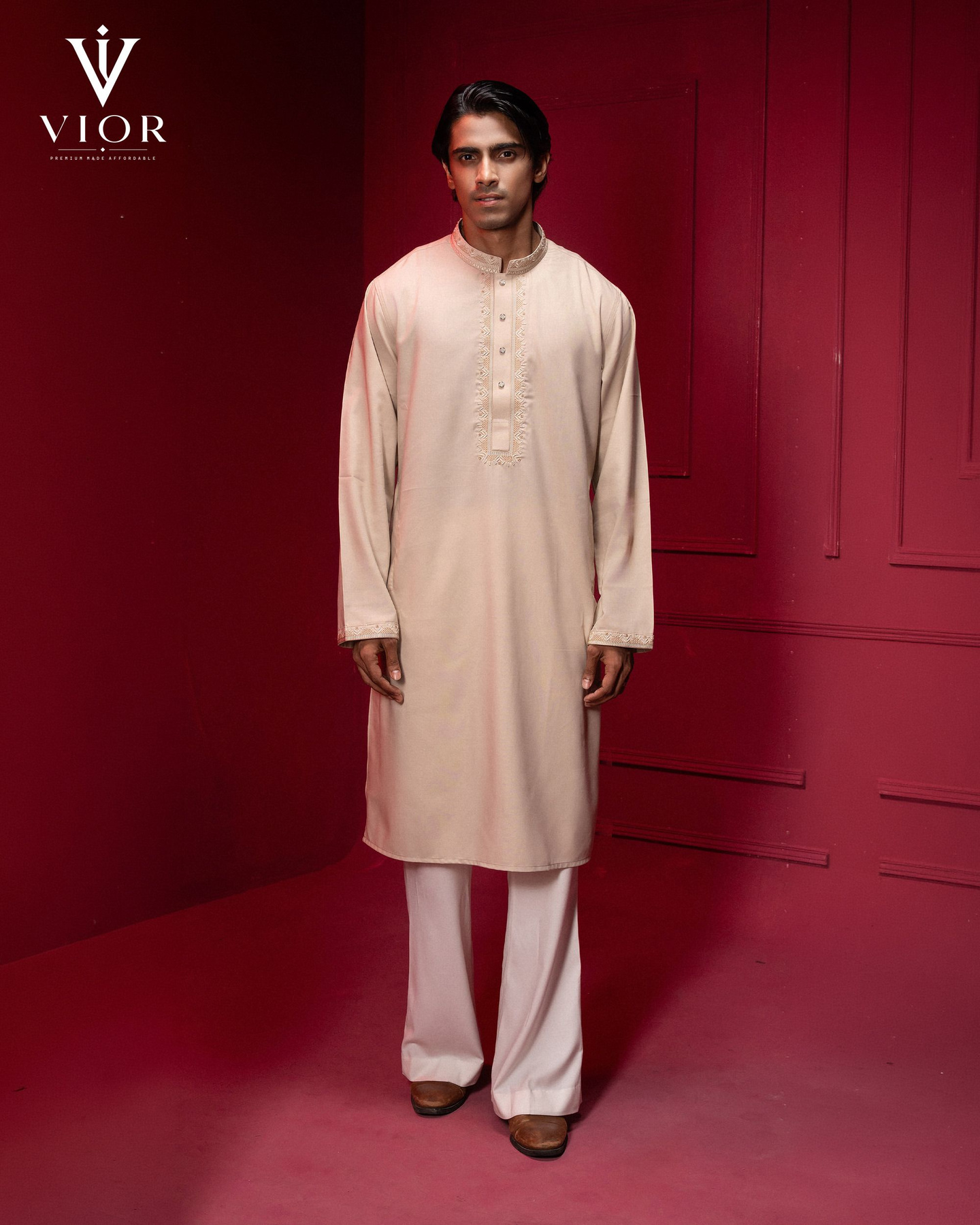 Sand Beige Embroidered Panjabi