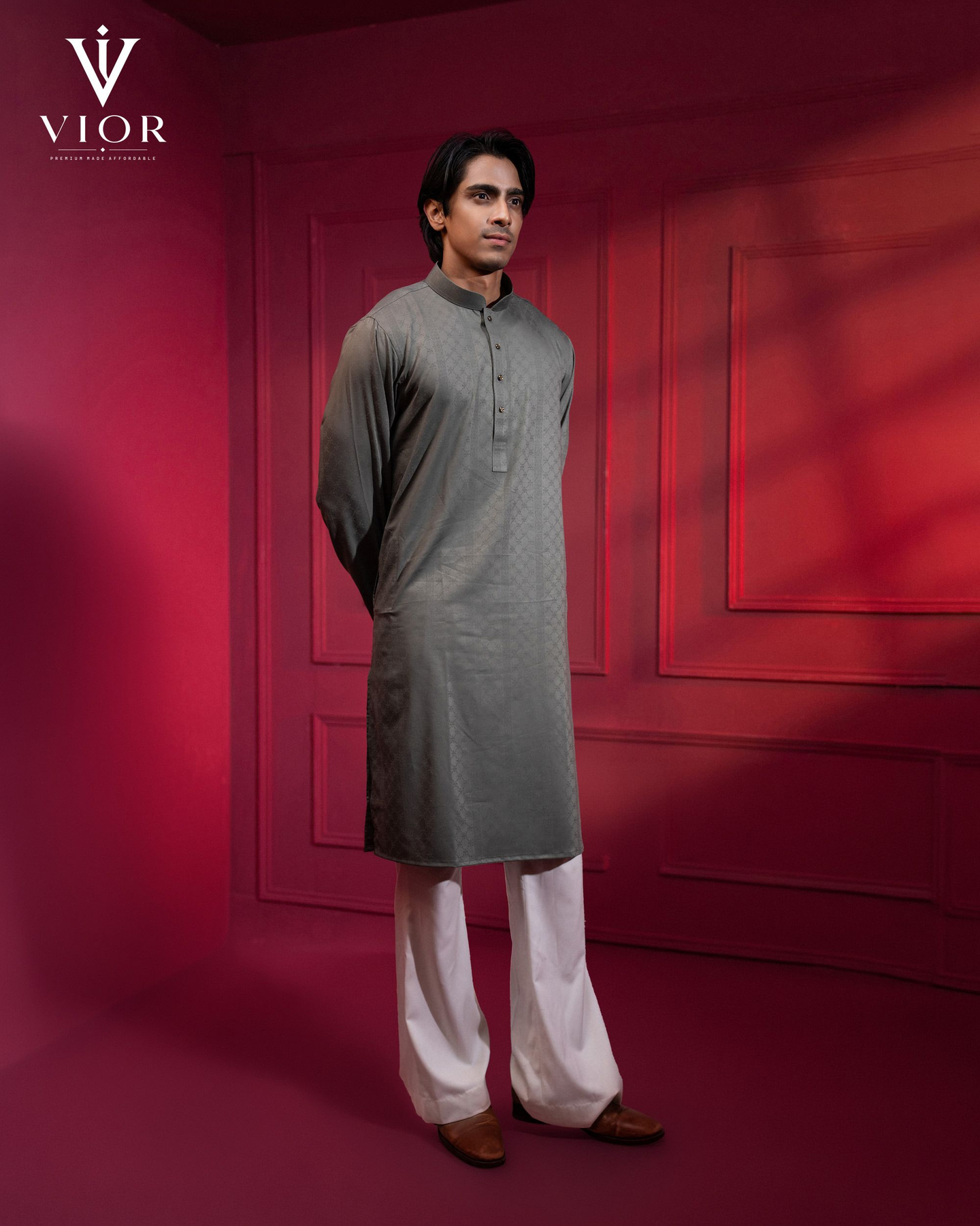 Olive Green Jacquard Panjabi