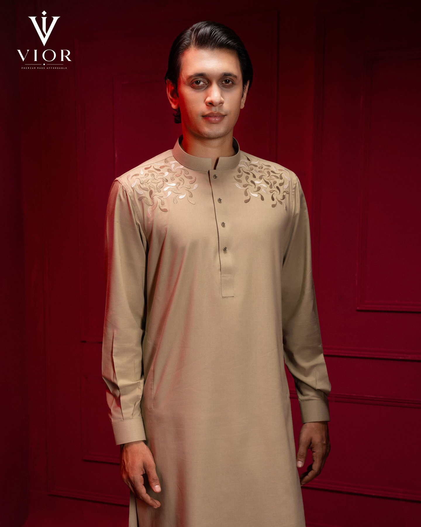 Khaki Olive Embroidered Panjabi