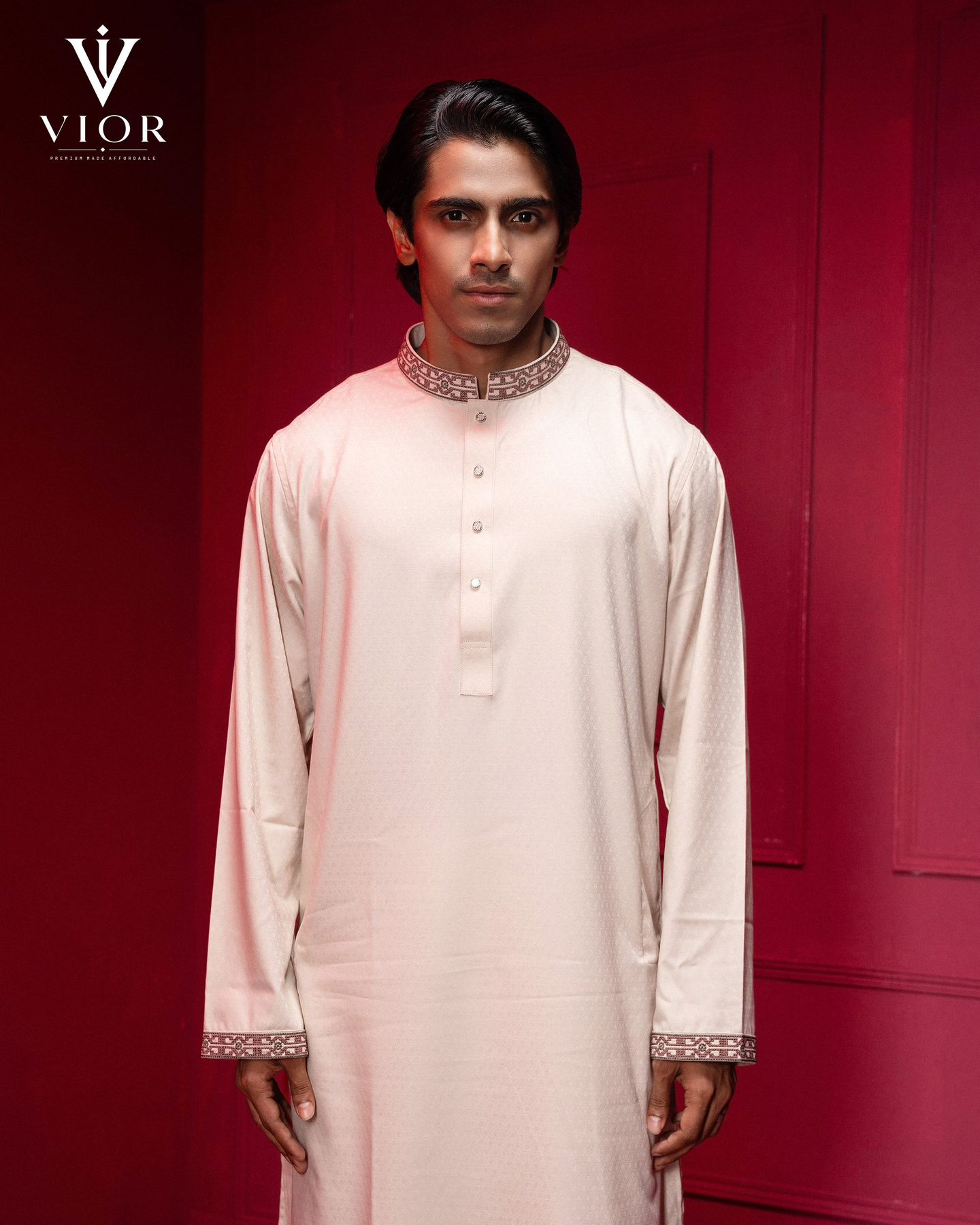 Champagne Beige Embroidered Panjabi