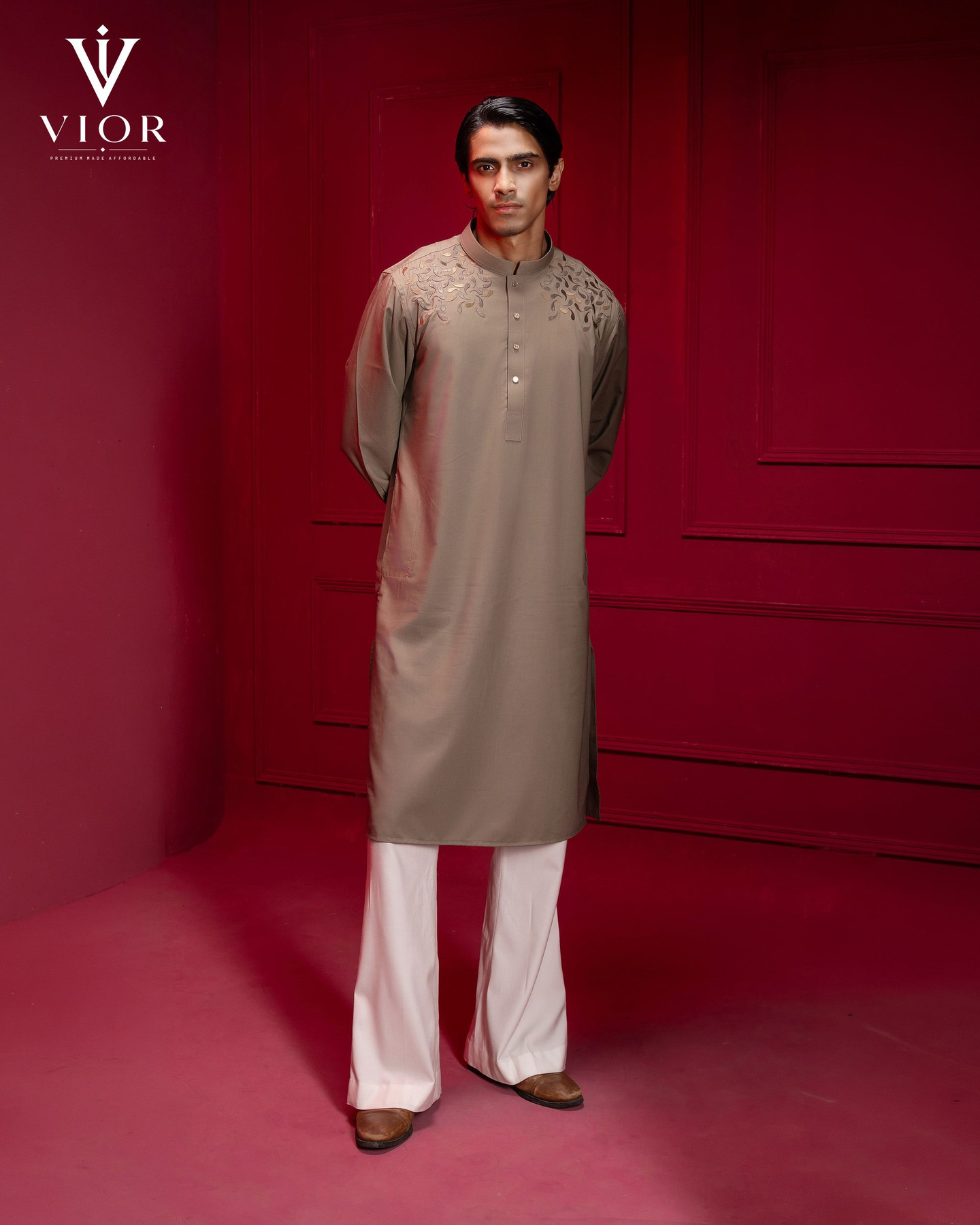 Moss Olive Embroidered Panjabi
