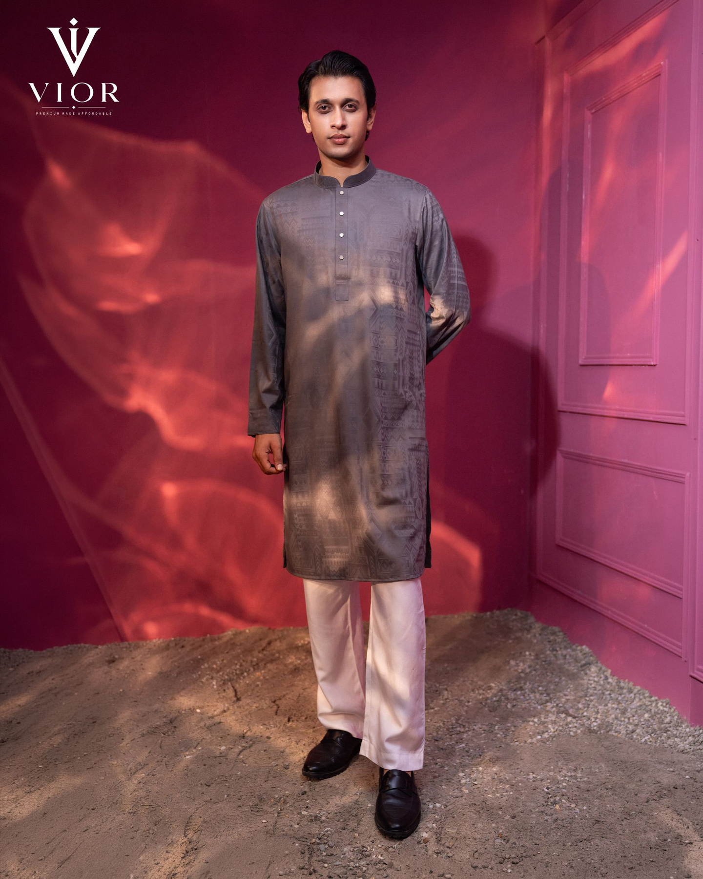 Charcoal Taupe Jacquard Panjabi