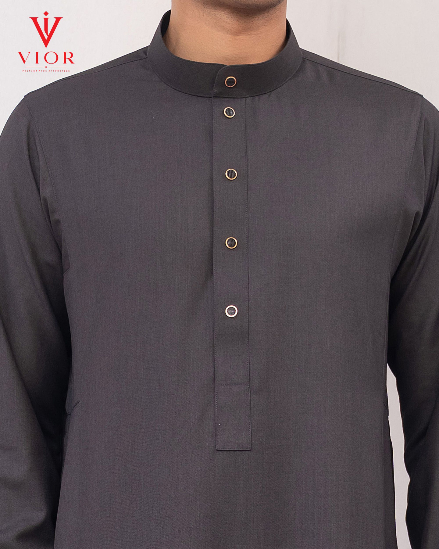 Charcoal Band-Collar Thobe