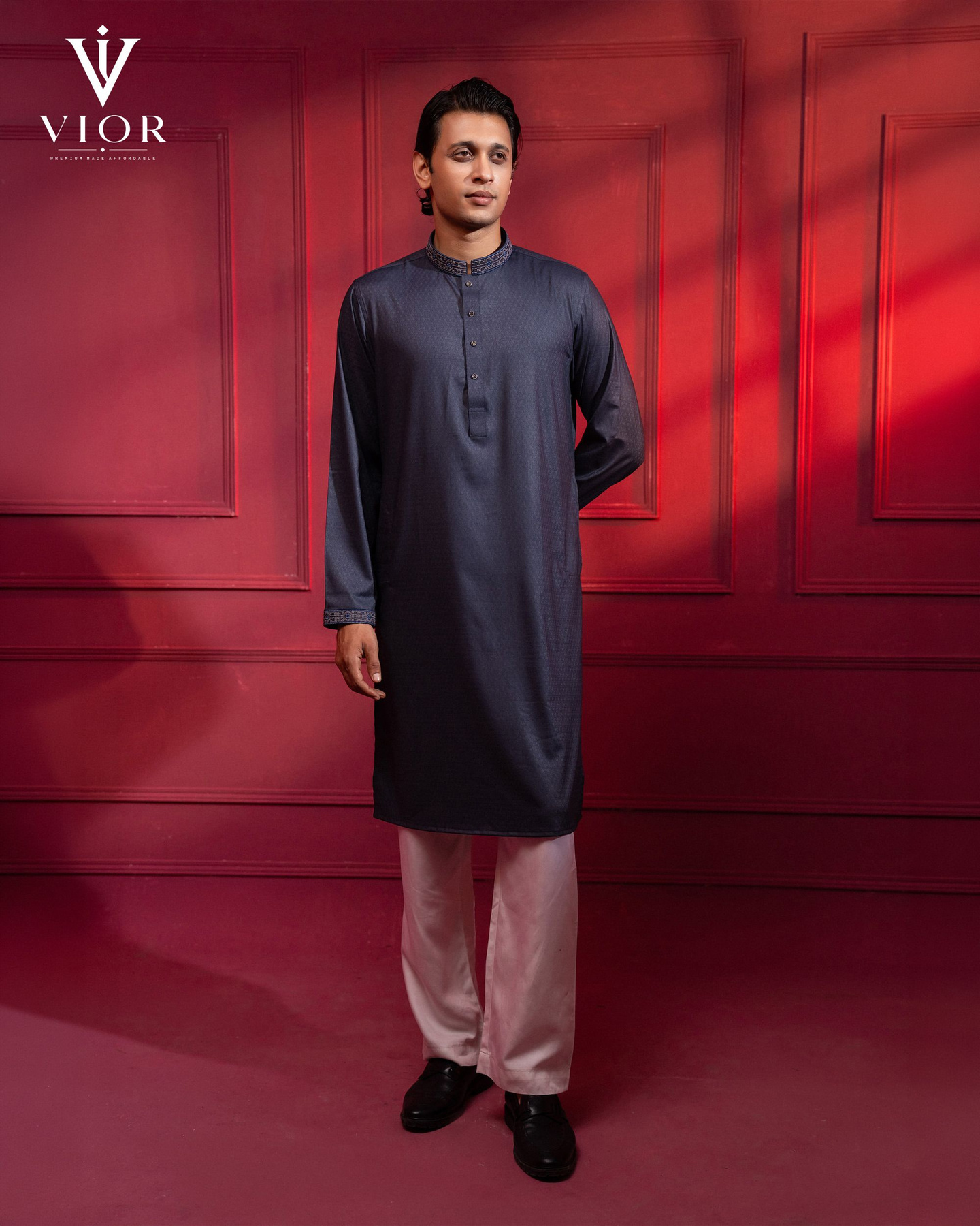Midnight Navy Embroidered Panjabi