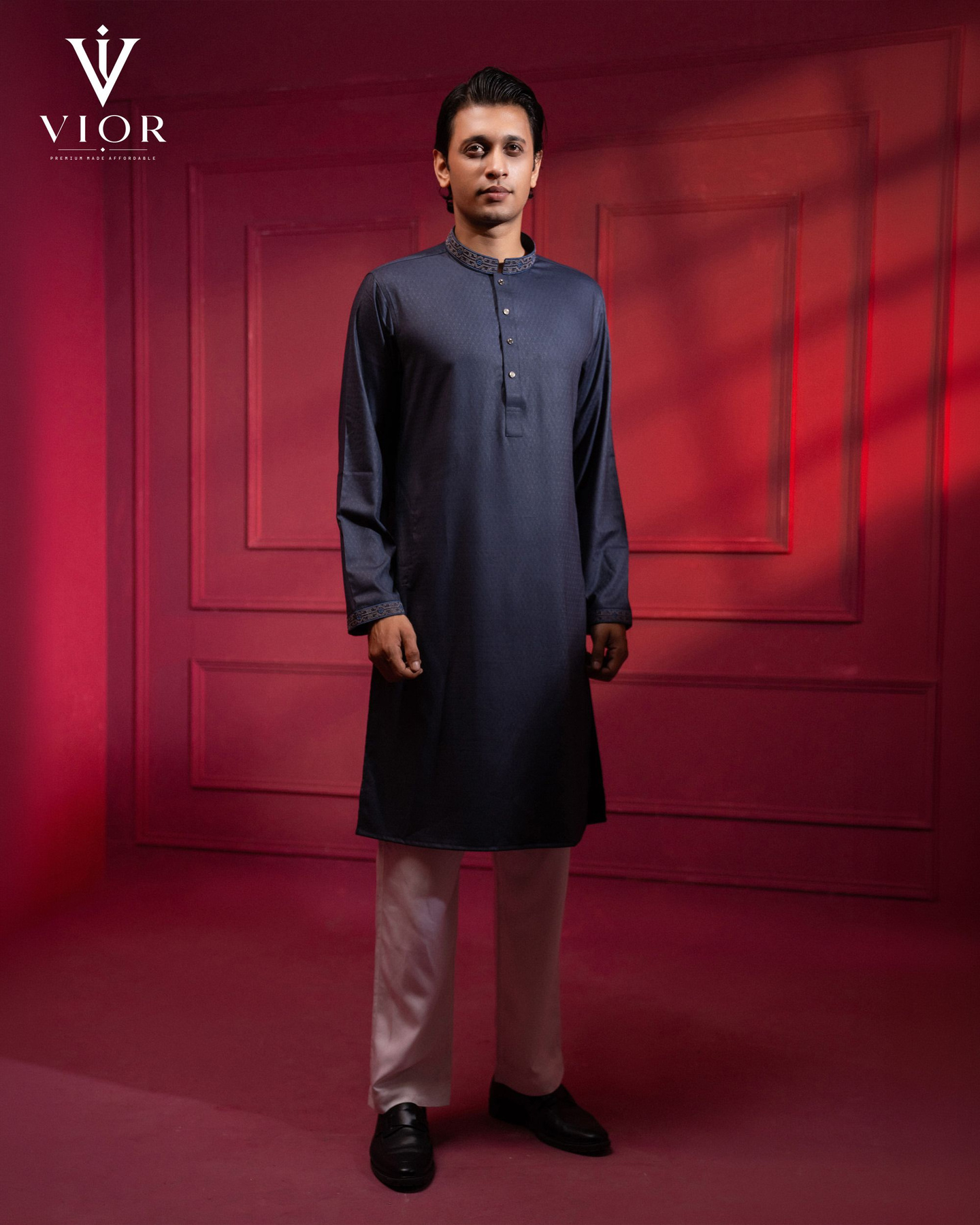 Midnight Navy Embroidered Panjabi