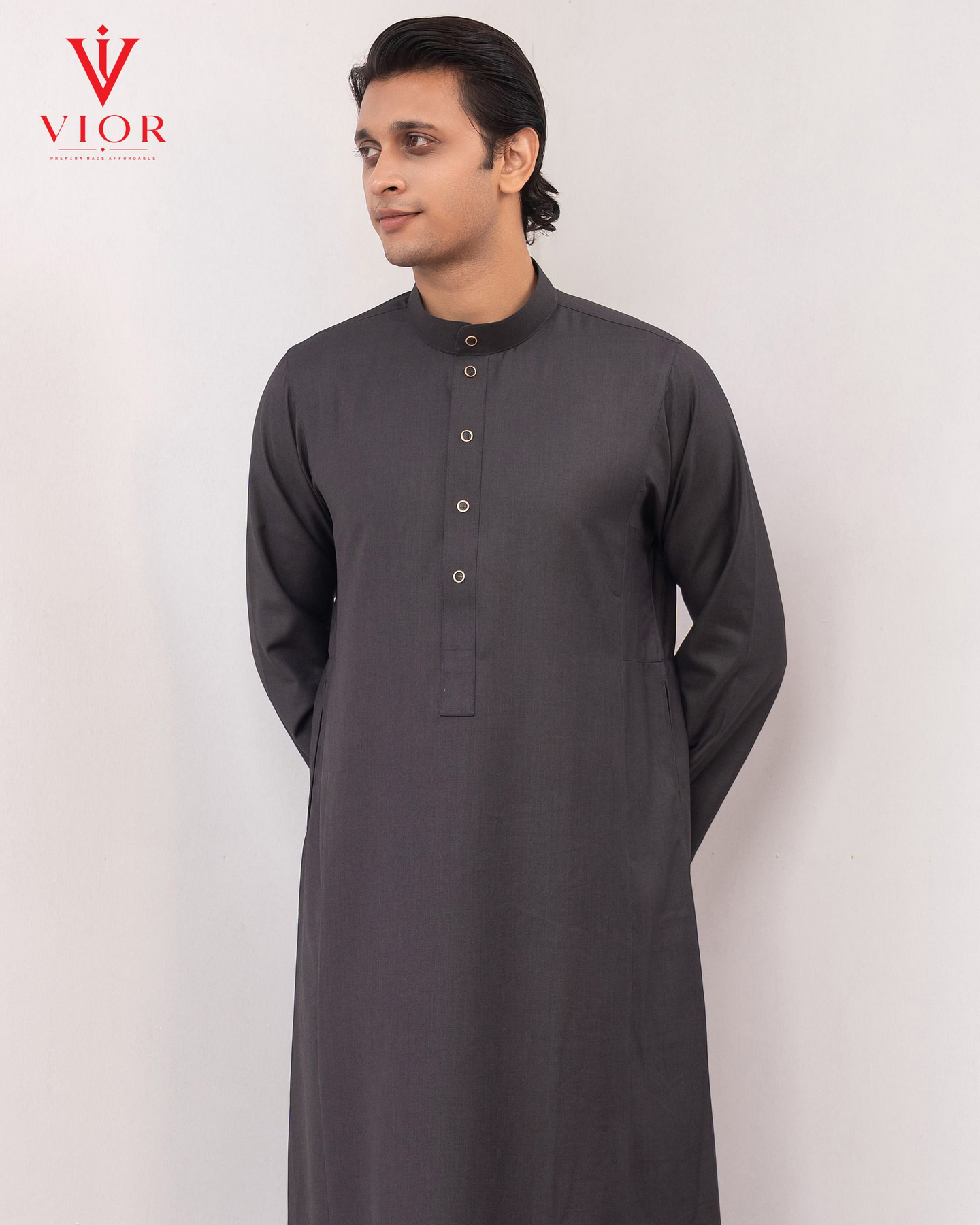 Charcoal Band-Collar Thobe