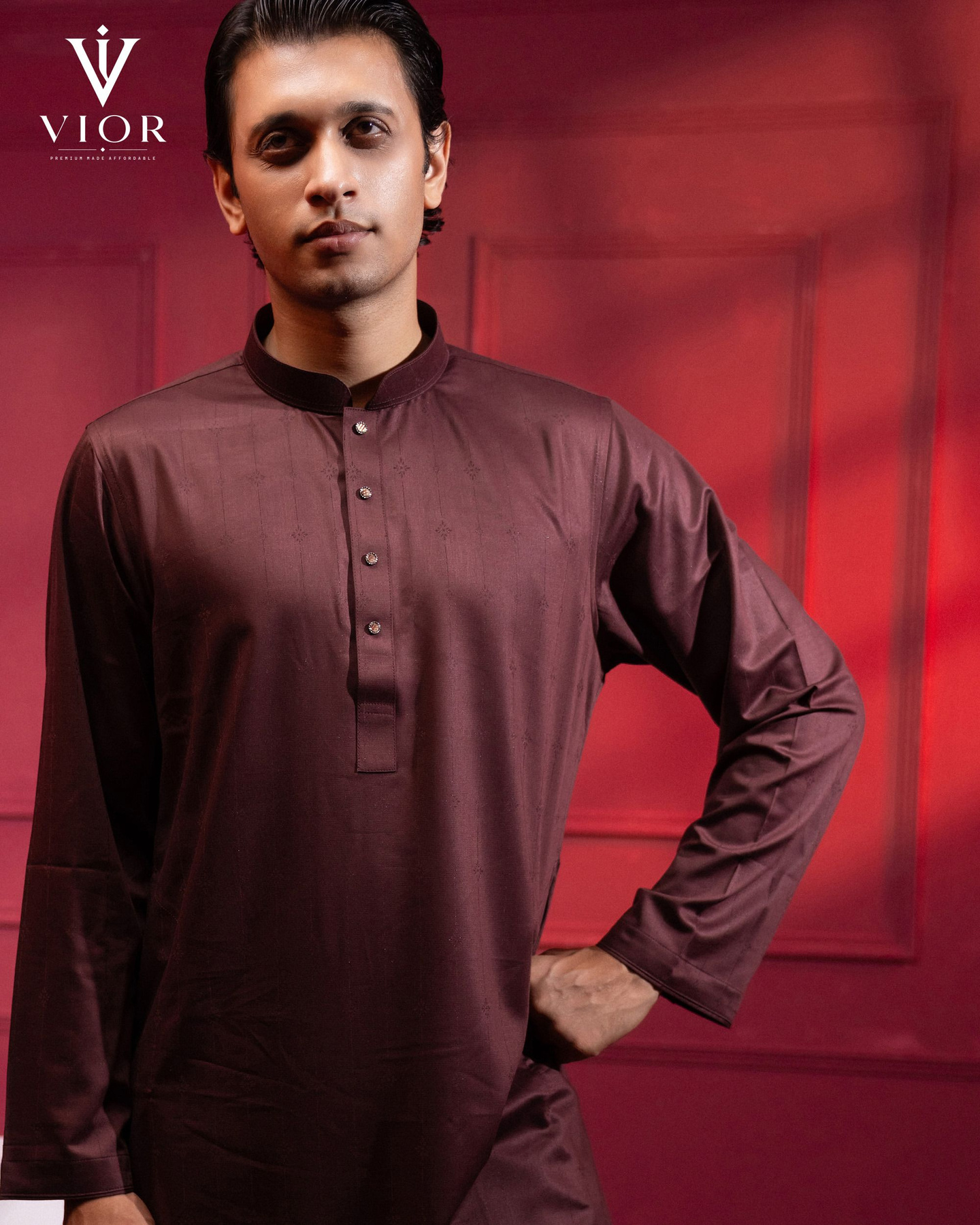 Burgundy Brown Jacquard Panjabi