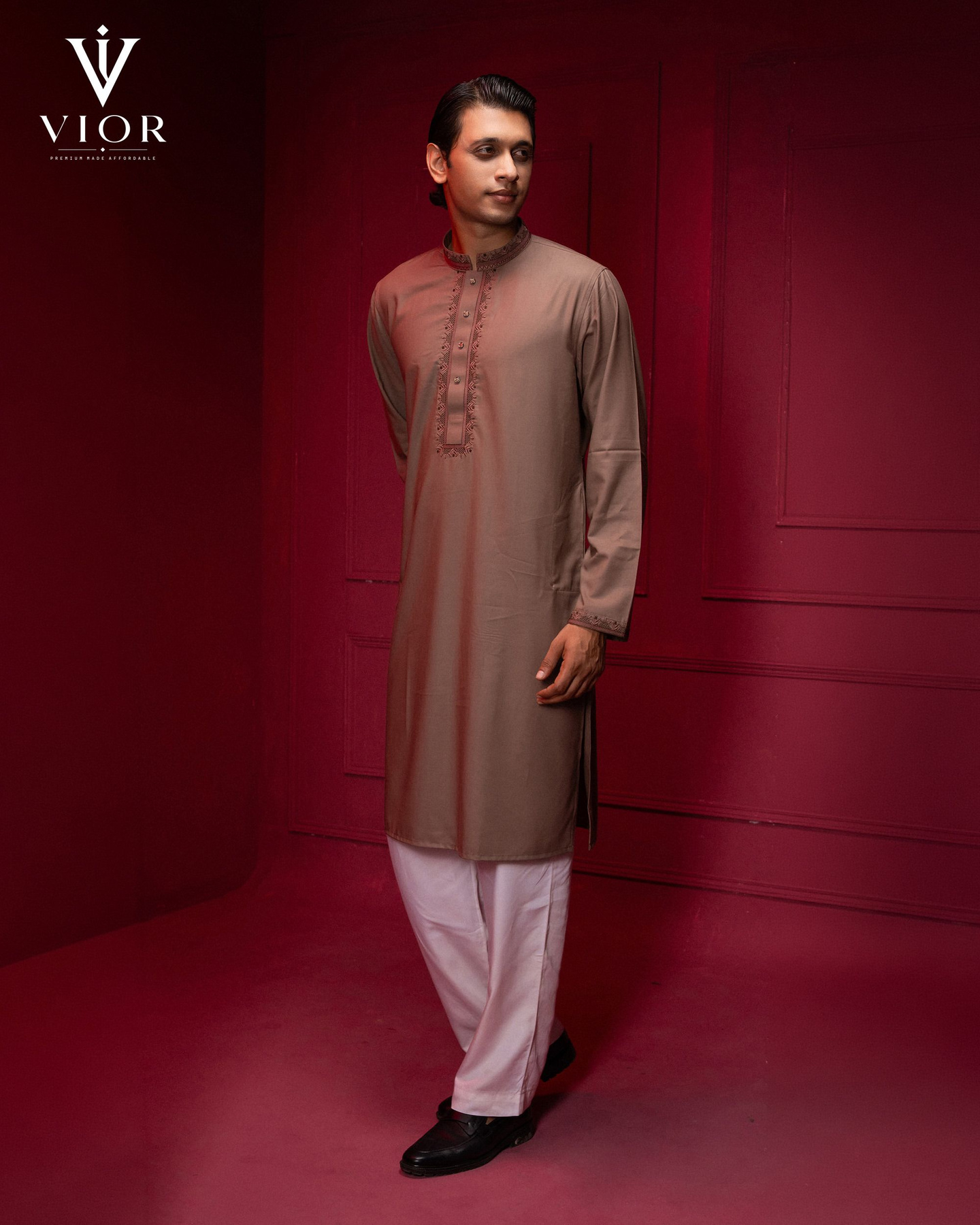 Camel Brown Embroidered Panjabi