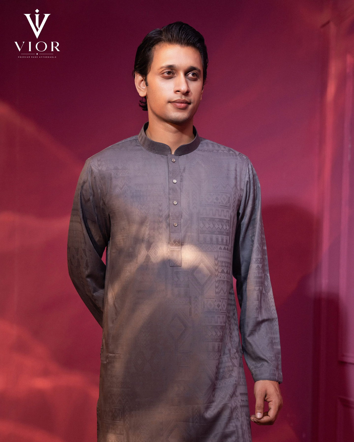 Charcoal Taupe Jacquard Panjabi
