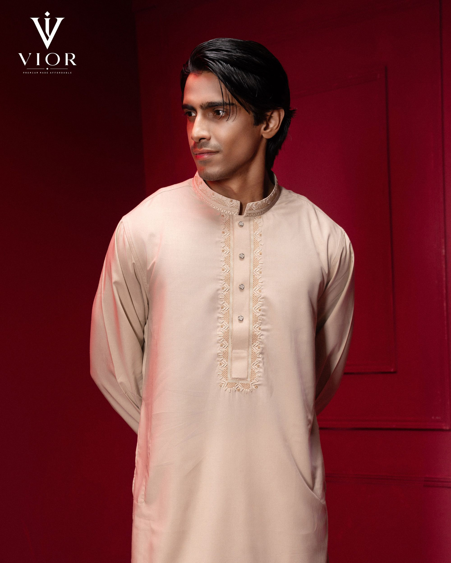 Sand Beige Embroidered Panjabi