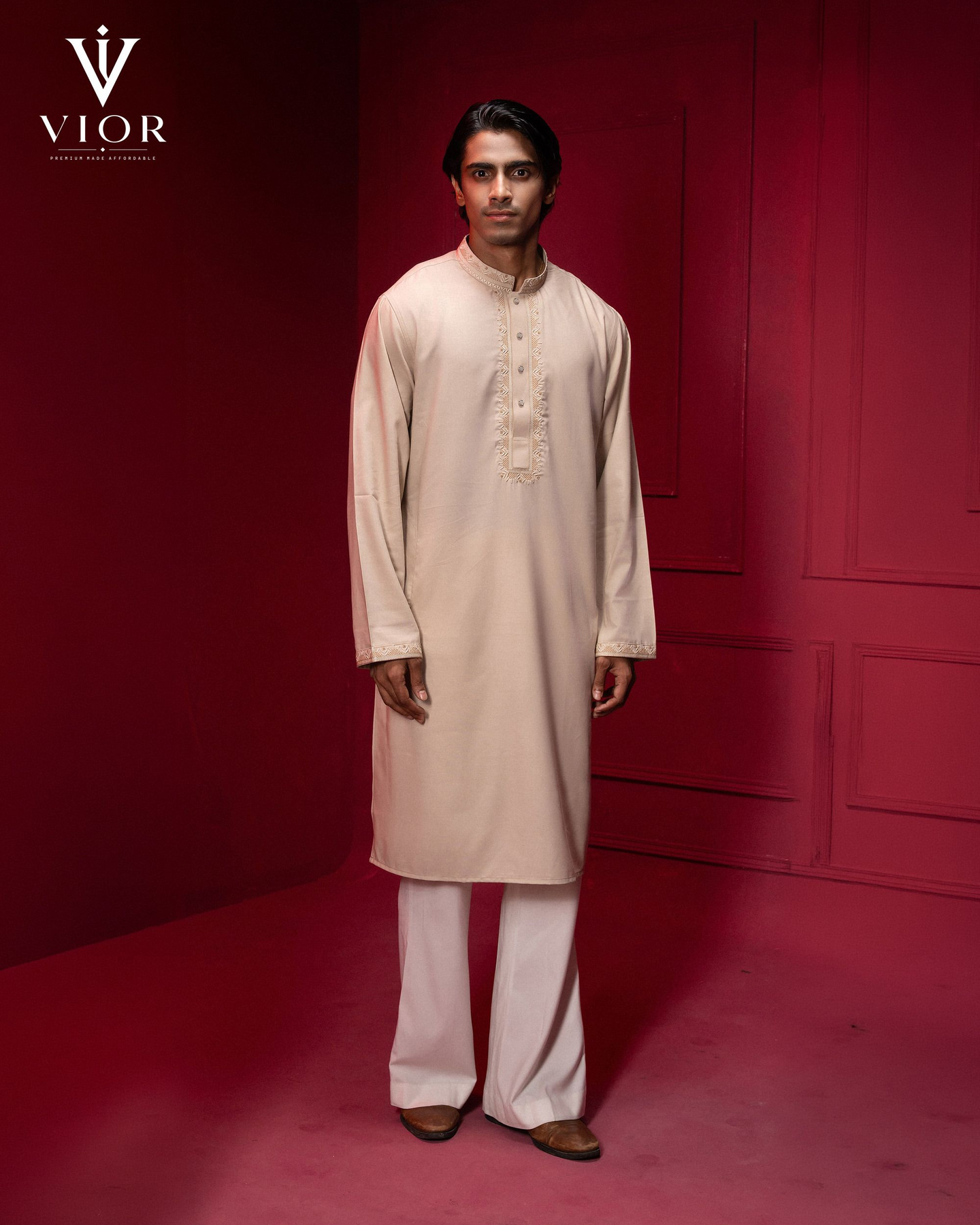Sand Beige Embroidered Panjabi