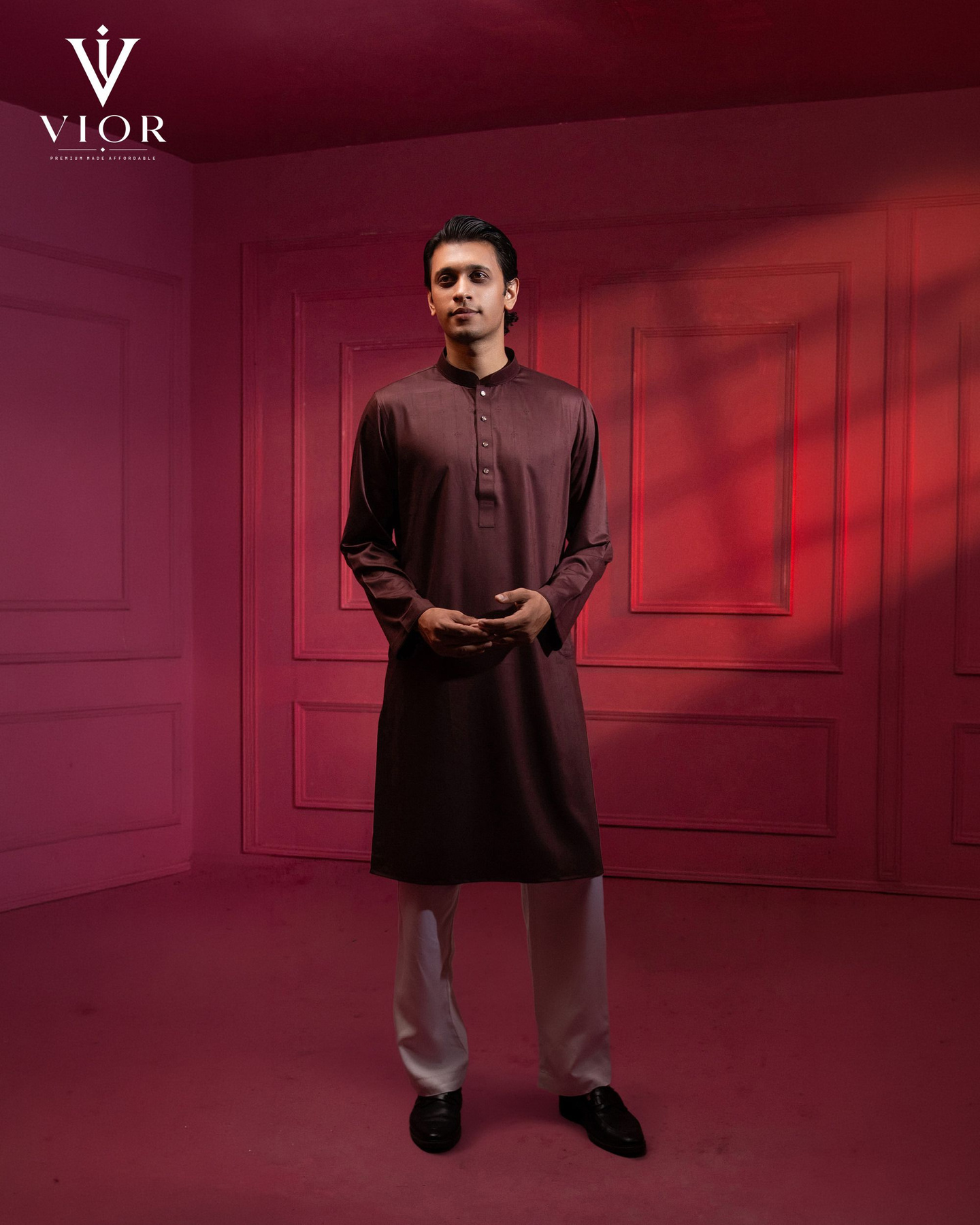 Burgundy Brown Jacquard Panjabi